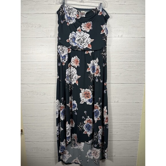 Maurices Womens Size XL strapless hi-low dress green floral casual summer - Picture 1 of 6